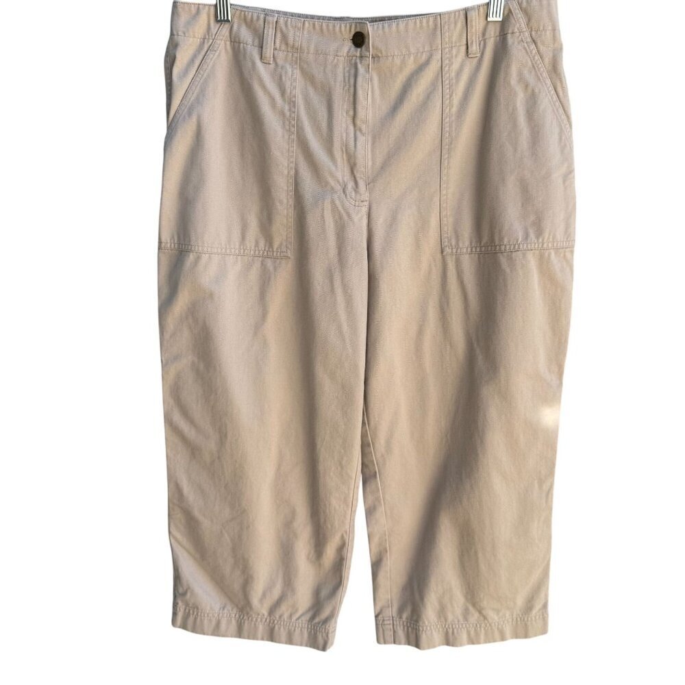 Jones Sport Womens Khaki All Cotton Flat Front Minimalist Casual Cropped Pants 1